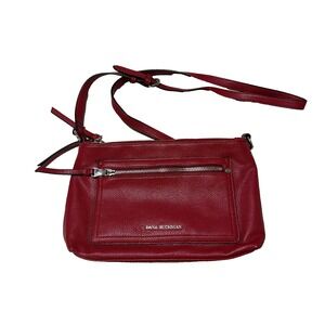 Dana Buchman Red Vegan Faux Leather Crossbody Bag Double Zip Adjustable